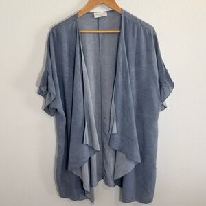 Lavender Field Blue Chambray Ruffle Sleeve Open Front Kimono Cardigan Size L